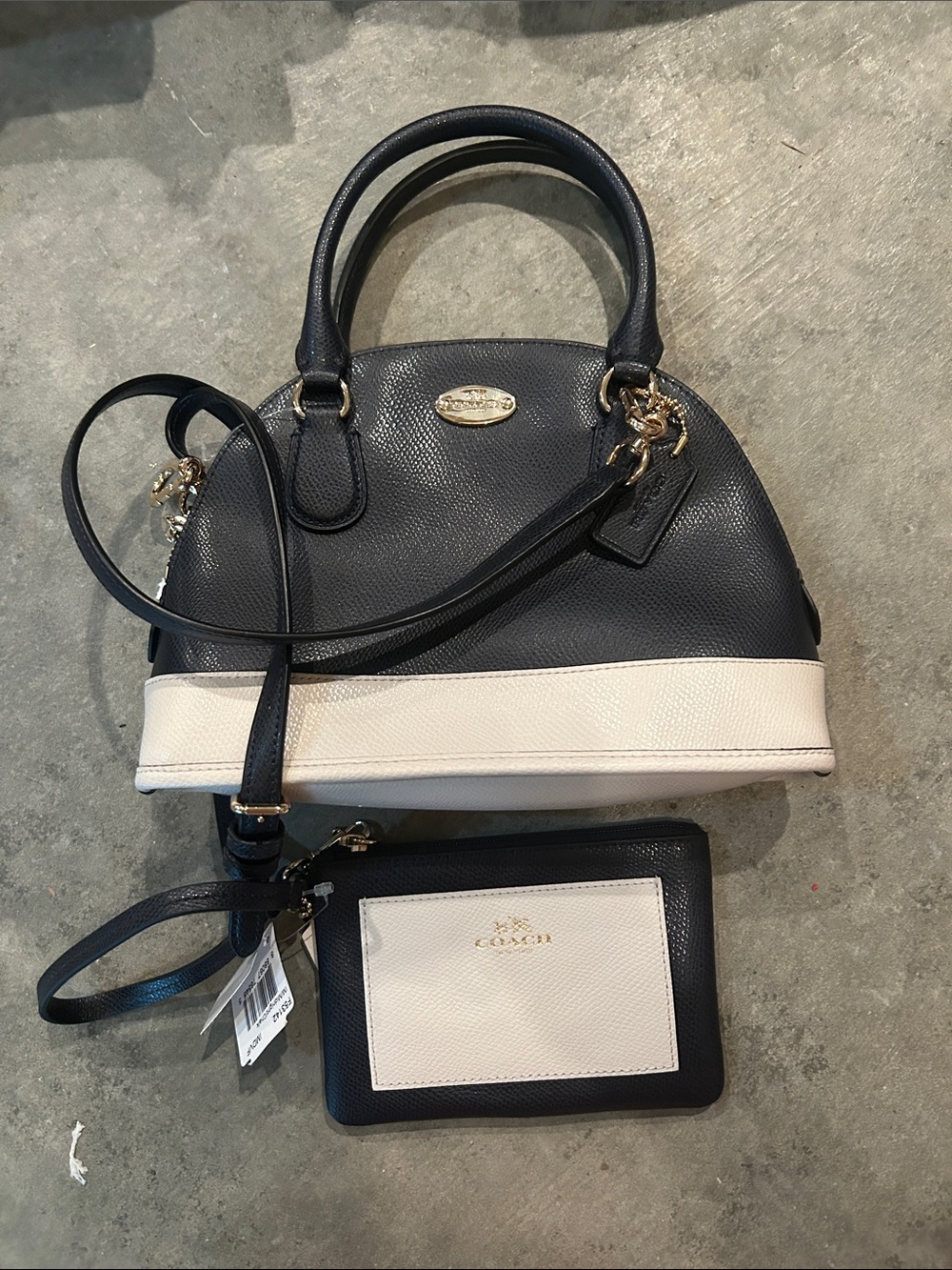 Coach Two-Tone Black and Cream Dome Satchel with Wristlet